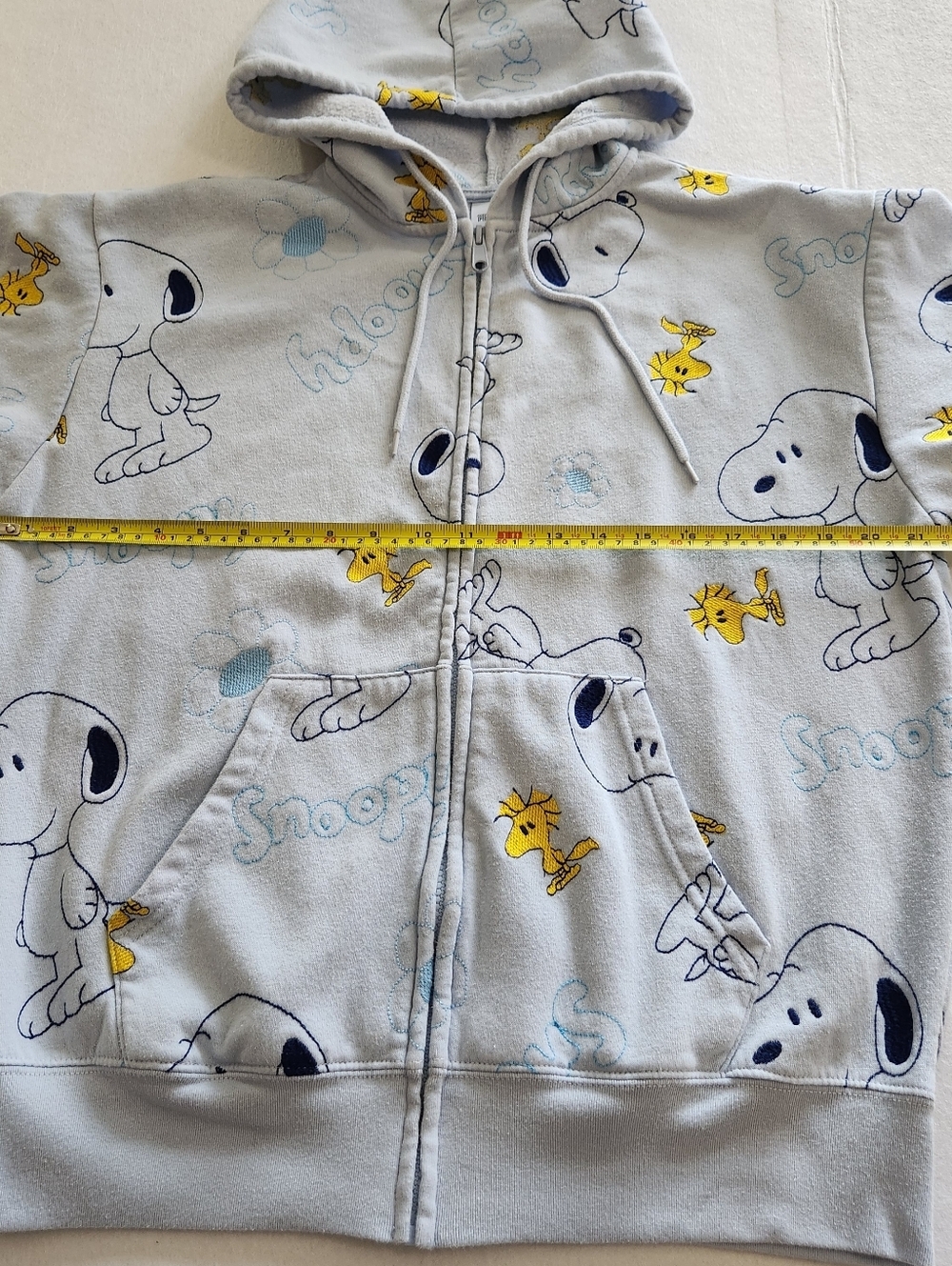 Peanuts Light Blue Snoopy & Woodstock Full-Zip Hoodie Size Medium - Picture 7 of 9